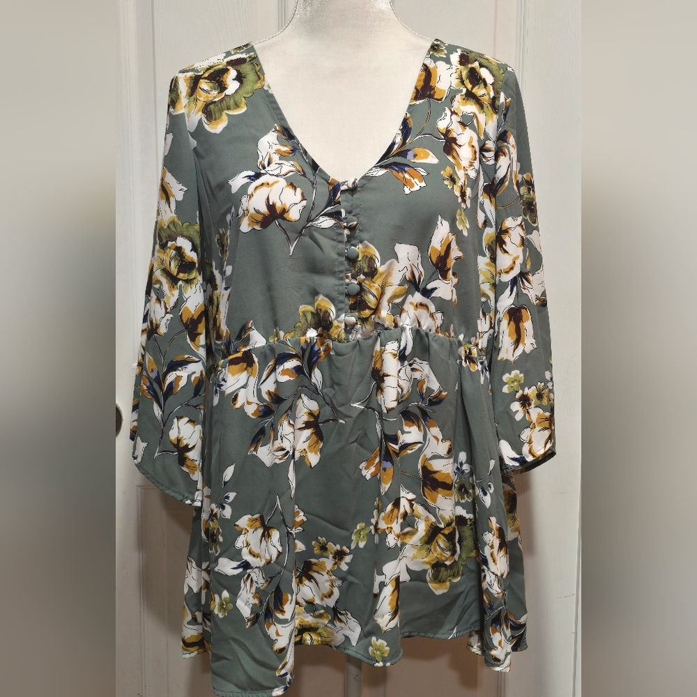 Torrid Green Floral Blouse